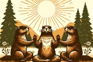 Firefly eine gruppe murmeltiere die gerade in der morgen sonne yoga machen. fantasy. wald. wi 630557