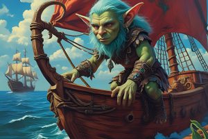 ein klabautermann kobold auf einem schiff psychodelisch fantasy