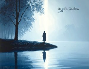 Firefly A cinematic melancholic artwork titled Blue Shadow. Soft blue and silver tones mi 574068