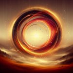 Cinematic ambient album cover. Ein endloser Kreis aus warmem Gold Orange und tiefem Rot schwebt uebe 1