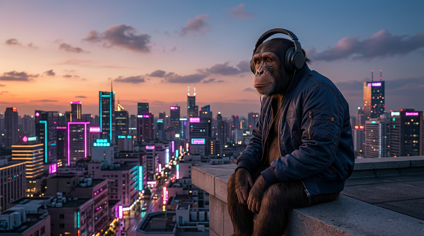 Firefly Gemini Flash The same stylish chimpanzee from the album cover wearing large black headphones and a 710468