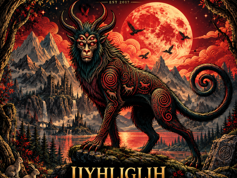 Daemonenhirsch unter rotem Mond