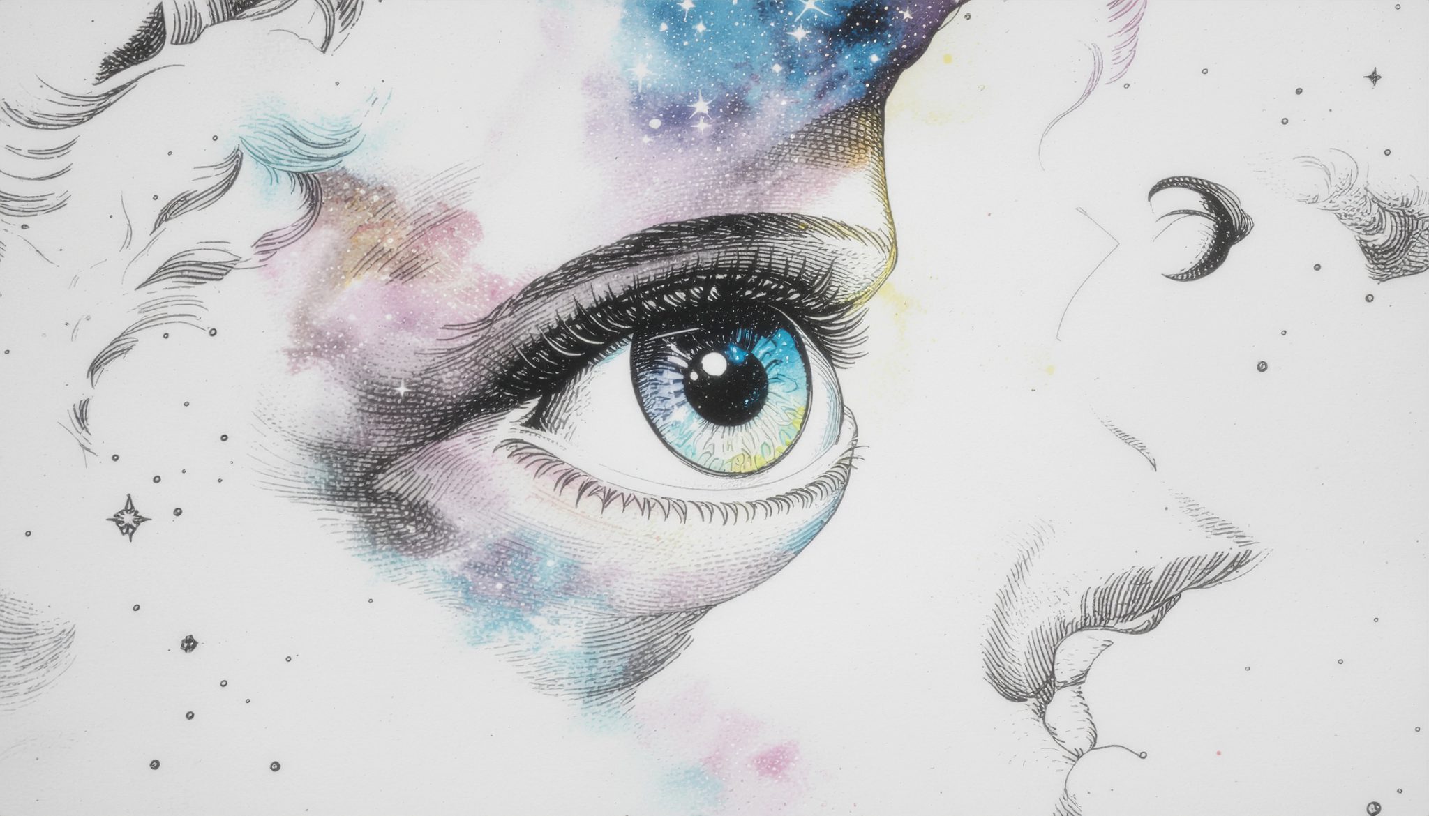 Die Besucher | Dark Psychedelic Electronic – BBS5 Music 1 Firefly An enormous mysterious eye forming inside a swirling cosmic nebula surrounded by psy 236428 scaled
